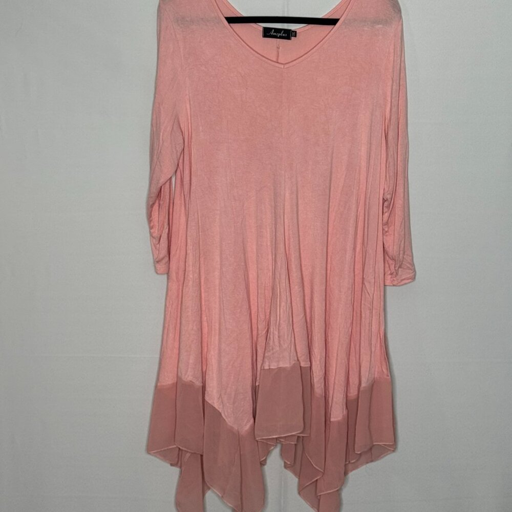 Amz Plus Womens Plus Size Long Shirt 3/4 Sleeve Fall Tops Warm Loose Tunic Midi View 2